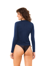 Load image into Gallery viewer, Model Back: Rio De Sol Top Navy Rash-Guard
